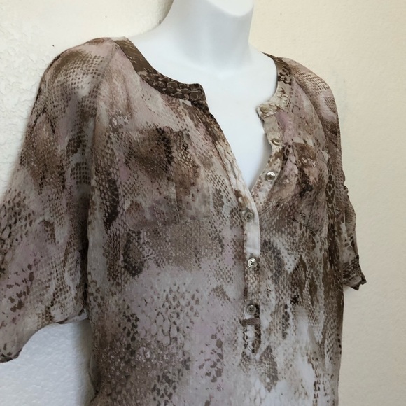Express Snake Print Button Down Sheer Blouse Top - Picture 3 of 5